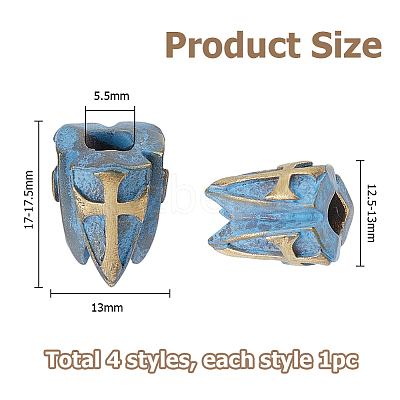 4Pcs 4 Styles Brass European Beads KK-HS0002-03-1