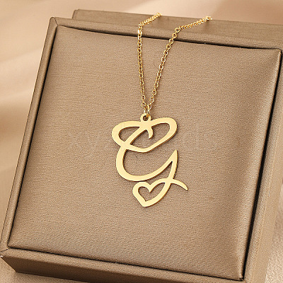 304 Stainless Steel Heart Initial Pendant Necklaces for Women Men FS-WG51A4F-25-1