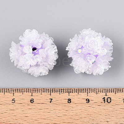 Polymer Clay Rhinestone Beads with Embossed Resin Roses RESI-T059-01A-1