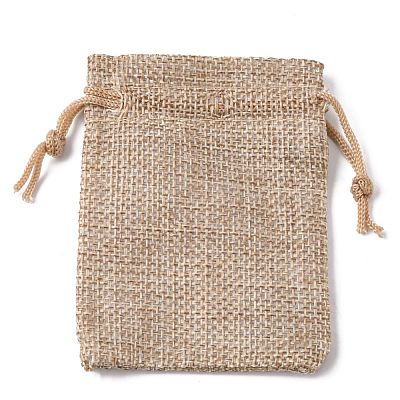Polyester Imitation Burlap Packing Pouches Drawstring Bags X-ABAG-R005-9x7-01-1