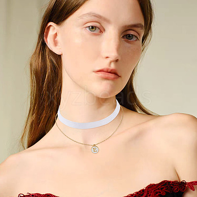 Alloy Enamel Letter Pendant Single Face White Velvet Ribbon & Brass Chain Double Layered Choker Necklaces NJEW-TAC0034-1