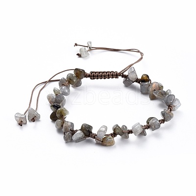 Adjustable Natural Labradorite Chip Beads Braided Bead Bracelets BJEW-JB04392-04-1