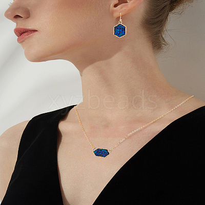Hexagon Alloy Resin Pendant Necklaces and Dangle Earrings Sets for Women SJEW-LP0001-52C-1