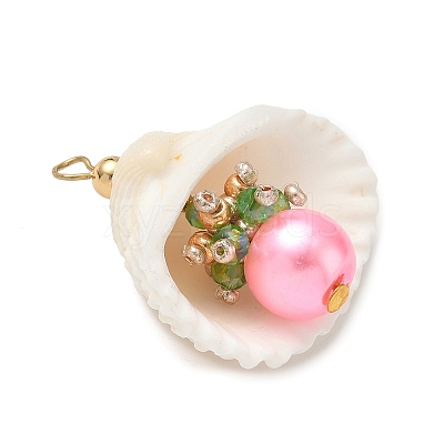 Natural Shell & Round Glass Pendants PALLOY-MZ00912-05-1