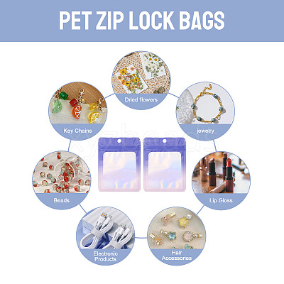 40Pcs Rectangle Glitter Holographic Plastic Resealable Packaging Bags ABAG-TA0001-97B-01-1