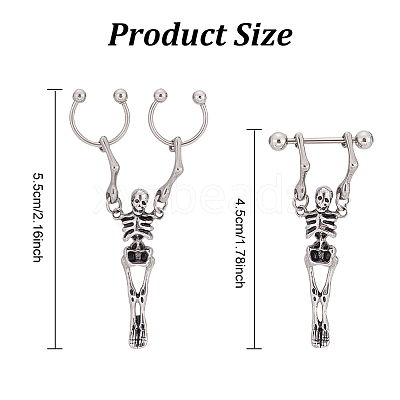 4Pcs 2 Style Stainless Steel Skeleton Skull Dangle Hoop Earrings for Women EJEW-AN0002-52-1