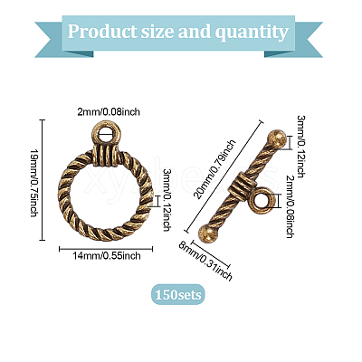 150Pcs Tibetan Style Alloy Toggle Clasps FIND-GO0002-99AB-1