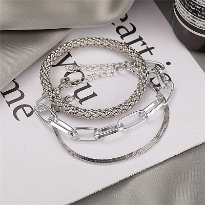 3Pcs Alloy Snake Chain Bracelets & Oval Link Chain Bracelets & Bangles Set WGF0598-02-1