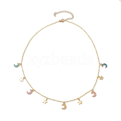 Moon & Star Alloy Enamel Charms Bib Necklaces NJEW-JN04577-1