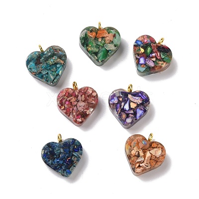 Transparent Resin Natural Imperial Jasper Dyed Chips Pendants G-E185-12G-1
