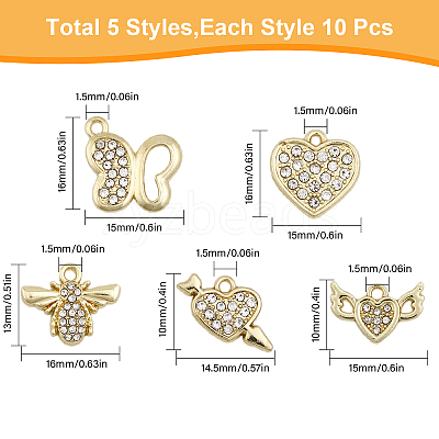 50Pcs 5 Styles Rack Plating Alloy Pendants FIND-CA0007-30-1