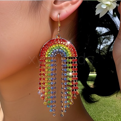 Rainbow Alloy Rhinestone Dangle Earrings FS-WG2B80A-01-1