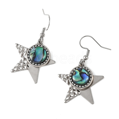 Paua Shell and 304 Stainless Steel Dangle Earrings EJEW-JE07471-03-1