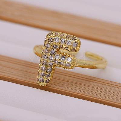 Brass Micro Pave Clear Cubic Zirconia Initial Cuff Rings FS-WGB210B-07-1