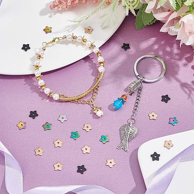 60Pcs 5 Colors 304 Stainless Steel Beads STAS-UN0039-52-1