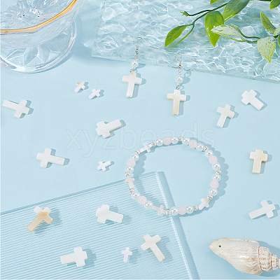 60Pcs 3 Styles Cross Natural Shell Beads BSHE-SC0001-18-1