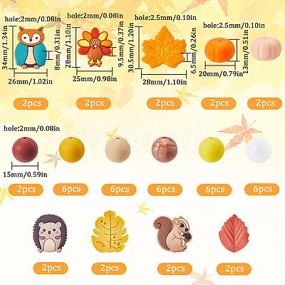 15 Styles Thanksgiving Day Food Grade Eco-Friendly Silicone Beads SIL-SC0002-36-1