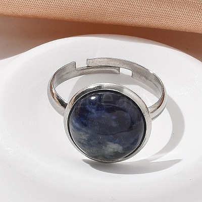Half Round Natural Sodalite Finger Rings RJEW-M062-01P-09-1