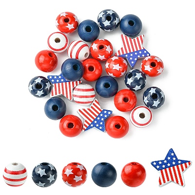 Painted Natural Wood Beads WOOD-YW0001-17-1