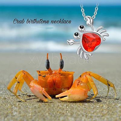 Summer Beach Alloy Rhinestone Crab Pendant Necklaces for Women WG730EC-01-1