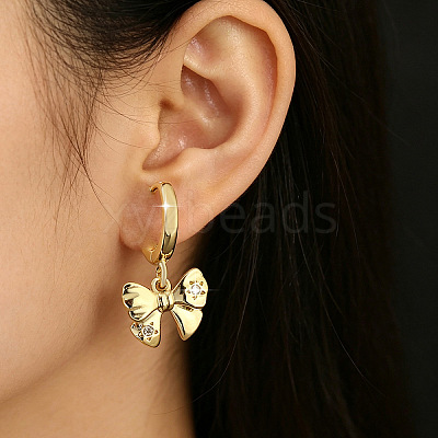 Brass Micro Pave Cubic Zirconia Bowknot Hoop Dangle Earrings for Women WG84F56-01-1