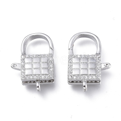 Brass Micro Pave Clear Cubic Zirconia Lobster Claw Clasps ZIRC-Q024-21P-1