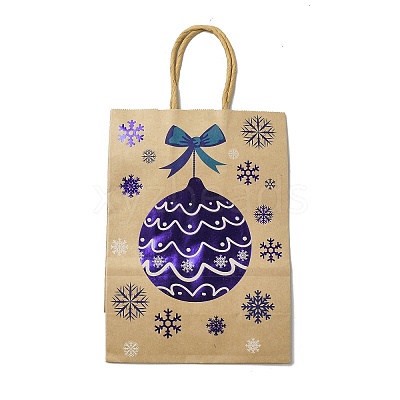 Christmas Theme Blue Printed Kraft Paper Tote Bags with Handles ABAG-B006-04A-1