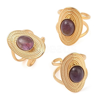 Oval Natural Amethyst Finger Rings RJEW-Z057-14G-03-1