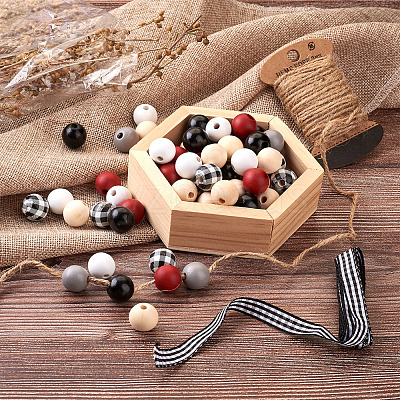 Painted Natural Wood Beads WOOD-YS0001-01-1