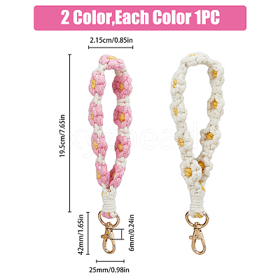 2Pcs 2 Colors Cotton Handmade Braided Wrist Lanyard Pendant Decorations KEYC-HY0001-20-1