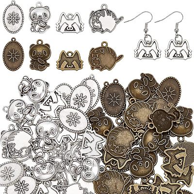 80Pcs 8 Style Tibetan Style Alloy Pendant Enamel Settings TIBEP-CA0001-11-1