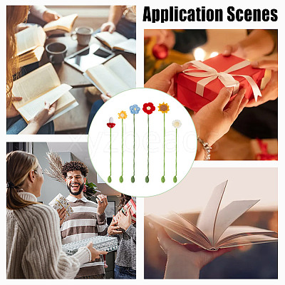 6Pcs 6 Styles Flower & Mushroom & Leaf Handmade Woven Woolen Yarn Bookmarks HJEW-HY0001-19-1
