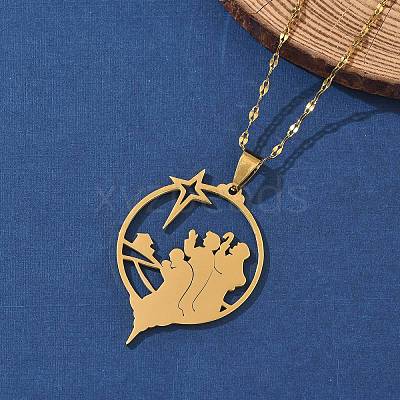 201 Stainless Steel Hollow Star with Prayer Pendant Necklaces for Ramadan & Eid Mubarak NJEW-D318-04G-1