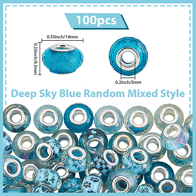 100Pcs Printed Transparent Resin European Beads RESI-PA0001-18D-1