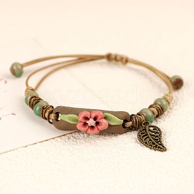 Adjustable Handmade Porcelain Flower Beads Braided Beads Bracelets WGFB2A7-03-1