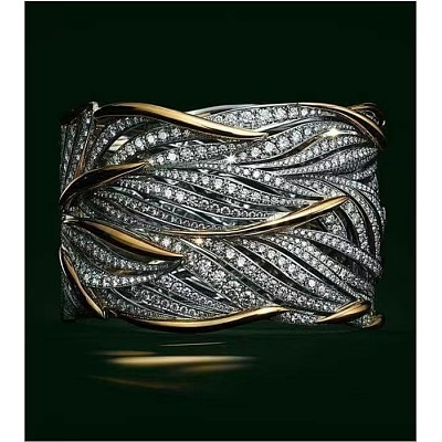 Criss Cross Alloy Crystal Rhinestone Wide Finger Rings FS-WGCE8BA-01-1