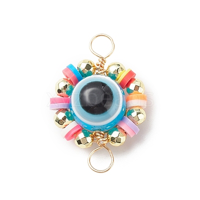 Evil Eye Plastic Copper Wire Wrapped Connector Charms PALLOY-JF01937-1
