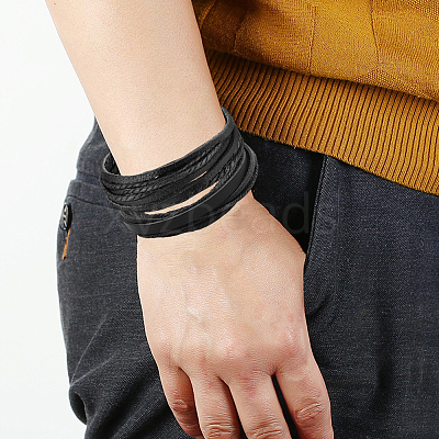 1Pc Cowhide Leather Cord Multi-strand Bracelets BJEW-CL0001-48B-1