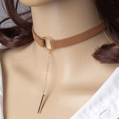 Black Velvet Choker Brass & Iron Rectangle Pendant Necklaces for Women FS-WGDB652-02-1