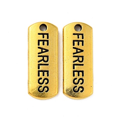 Tibetan Style Alloy Rectangle with Word Fearless Pendants TIBEP-Q043-064AG-RS-1