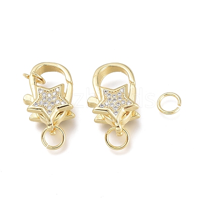 Brass Micro Pave Clear Cubic Zirconia Lobster Claw Clasps ZIRC-Q024-16G-1
