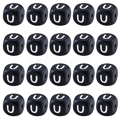 20Pcs Black Cube Letter Silicone Beads 12x12x12mm Square Dice Alphabet Beads with 2mm Hole Spacer Loose Letter Beads for Bracelet Necklace Jewelry Making JX433U-1