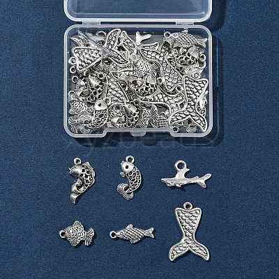 48Pcs 6 Styles Tibetan Style Alloy Pendant DIY-FS0005-72-1