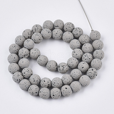 Spray Painted Natural Lava Rock Beads Strands G-N0324-D-02-1