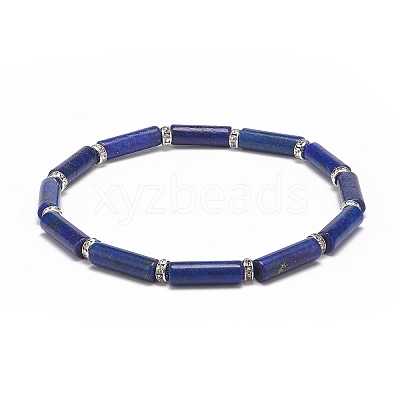 Natural Lapis Lazuli(Dyed) Column Beaded Stretch Bracelet BJEW-JB08989-02-1
