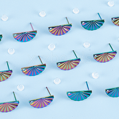 40Pcs Rainbow Color 304 Stainless Steel Stud Earring Findings EJEW-AR0001-02-1