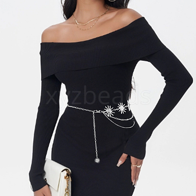 2Pcs 2 Styles Moon Sun Alloy Link Waist Body Chains AJEW-UN0002-20P-1