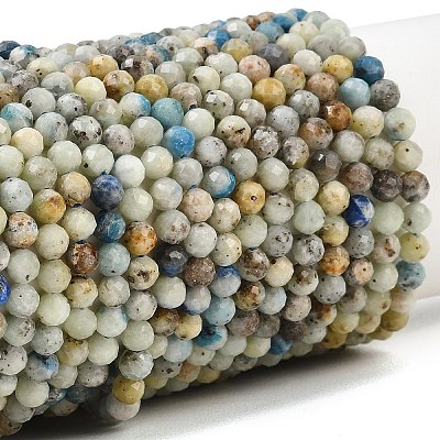 Natural Blue Azurite in Calcite Beads Strands G-P618-4mm-01-1