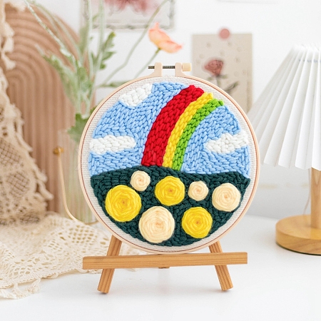 DIY Rainbow Pattern Punch Embroidery Beginner Kits for Beginners PW-WGB2670-05-1