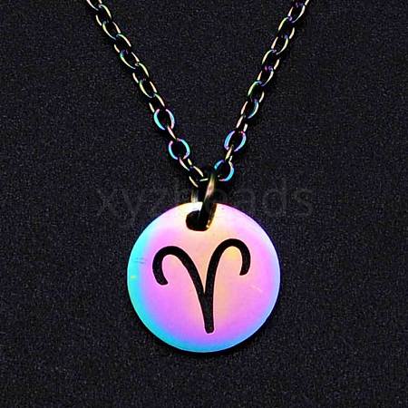 Rainbow Color Titanium Steel Constellation Pendant Necklace for Men Women ZODI-PW0001-039A-1